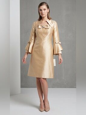Lilly & Taylor NY Champagne Satin Bow A-Line Church Dress NWT